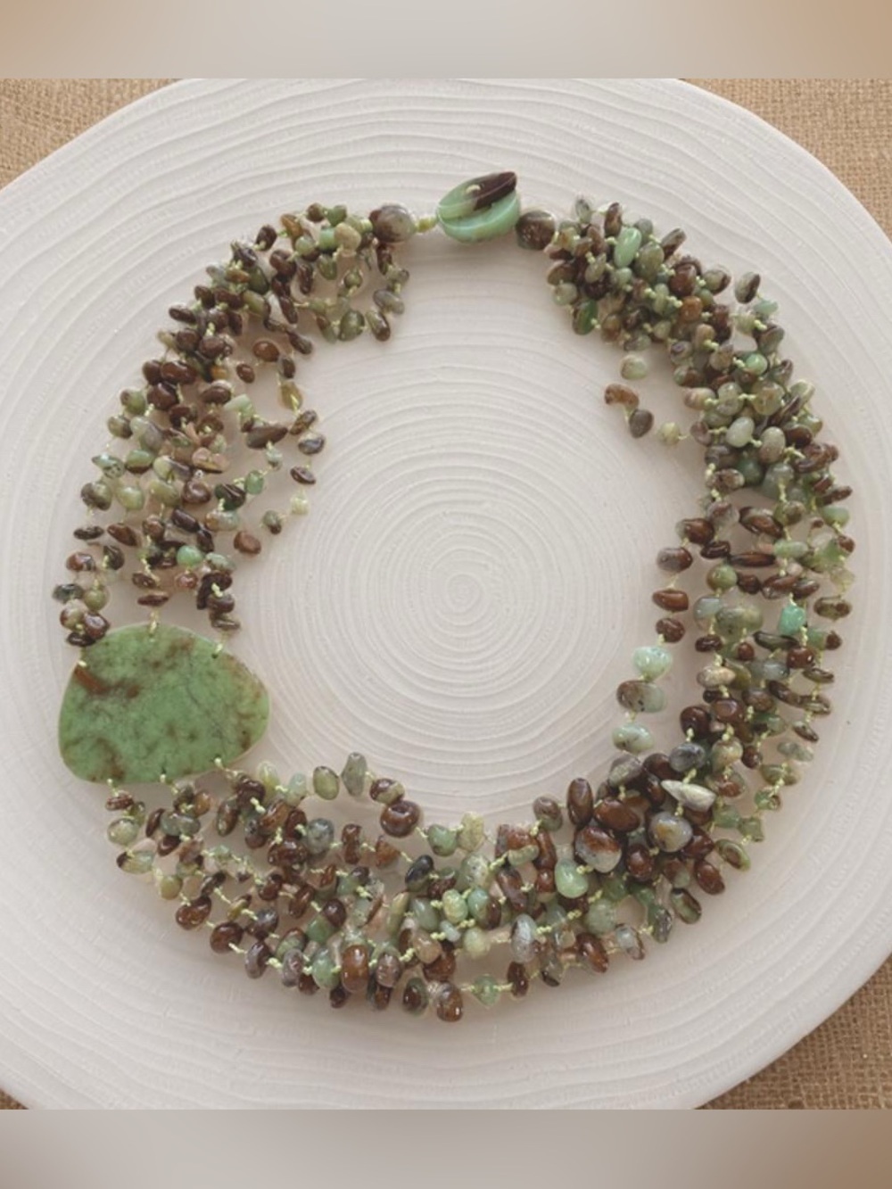 Jade Green and Brown  Multi-Strand Necklace 20 inches by Sajen